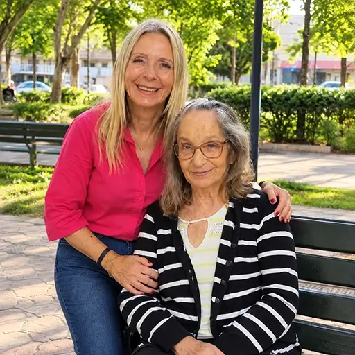 Eliane Linard, sobrinha de residente, com a tia no parque